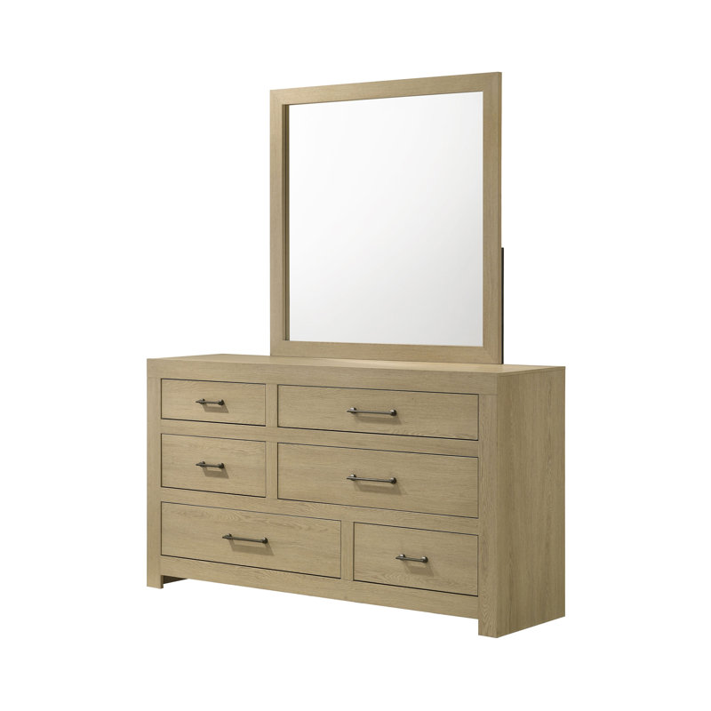 Commode l 60,40 po transitionnelle avec miroir, chêne clair