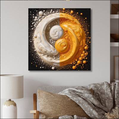 Blanc, jaune, yin et yang - reproduction de méditation sur métal