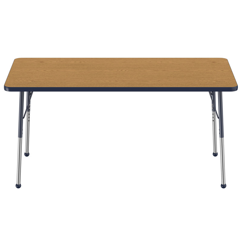 Table d'activité rectangulaire à hauteur réglable en forme de T, 24 po x 72 po, Chêne Pasadena / bleu marine / argent
