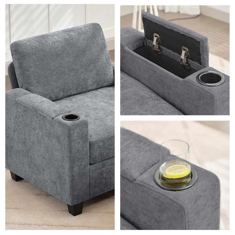 Storage Upholstered Armchair with Ottoman, Gray Chenille