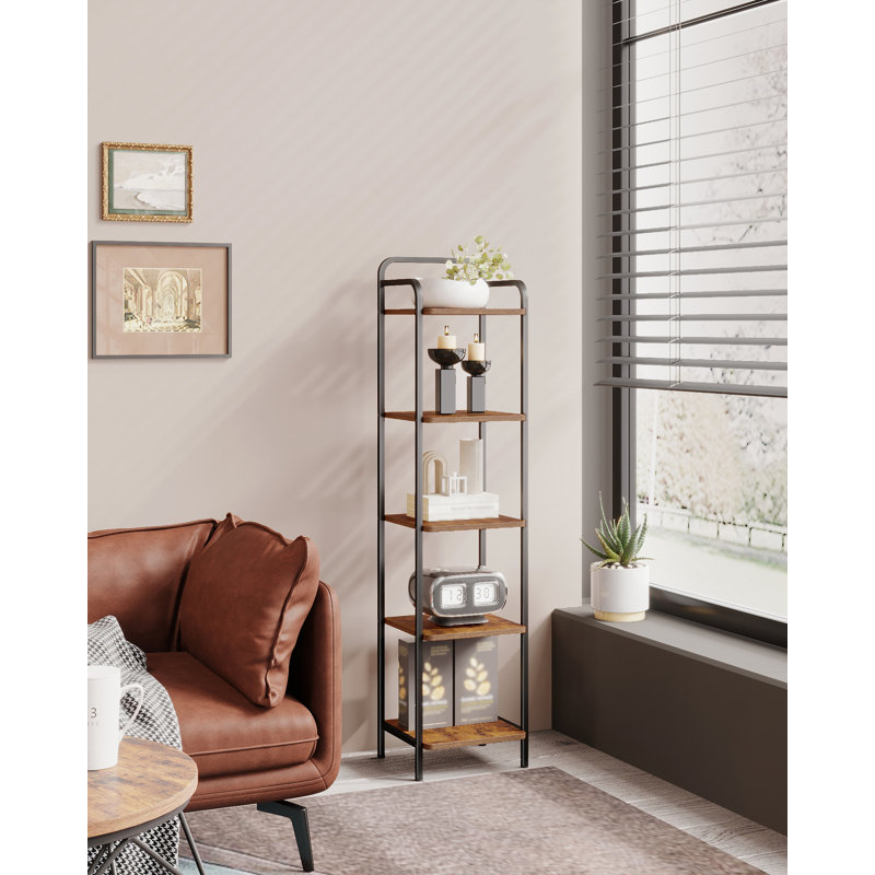 Bookcase Bookshelf, Narrow Tall Bookcase, Slim Wooden Shelving Unit for Bedroom, Living Room, Home Office, Sturdy 