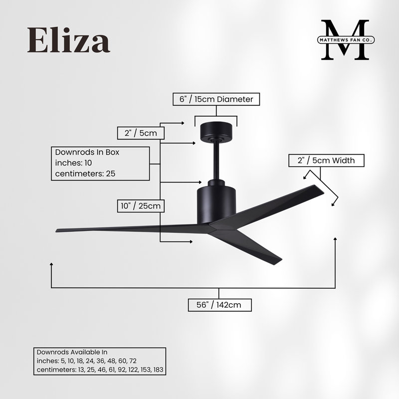 Eliza Outdoor Downrod Ceiling Fan, Matte Black, Matte Black