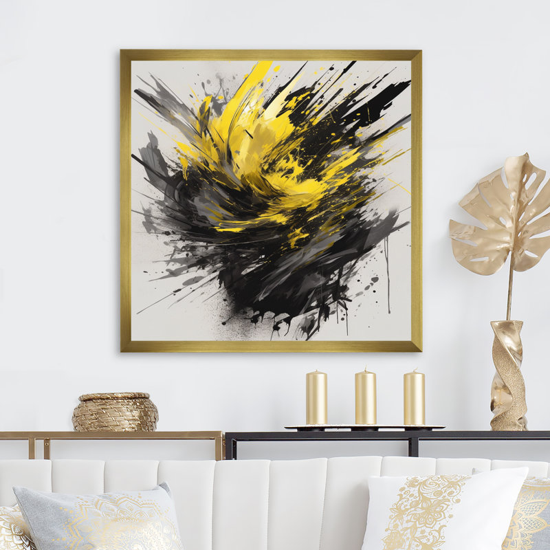 «Evolving In Yellow Gray», impression sur toile encadrée, H 30 po x l 30 po x P 1 po, Encadrement doré
