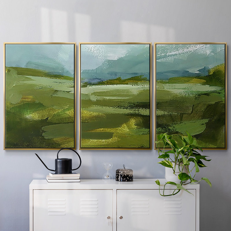 Emerald View II - Toile encadrée multi-pièces, H 40 po x l 78 po x P 2 po, Or