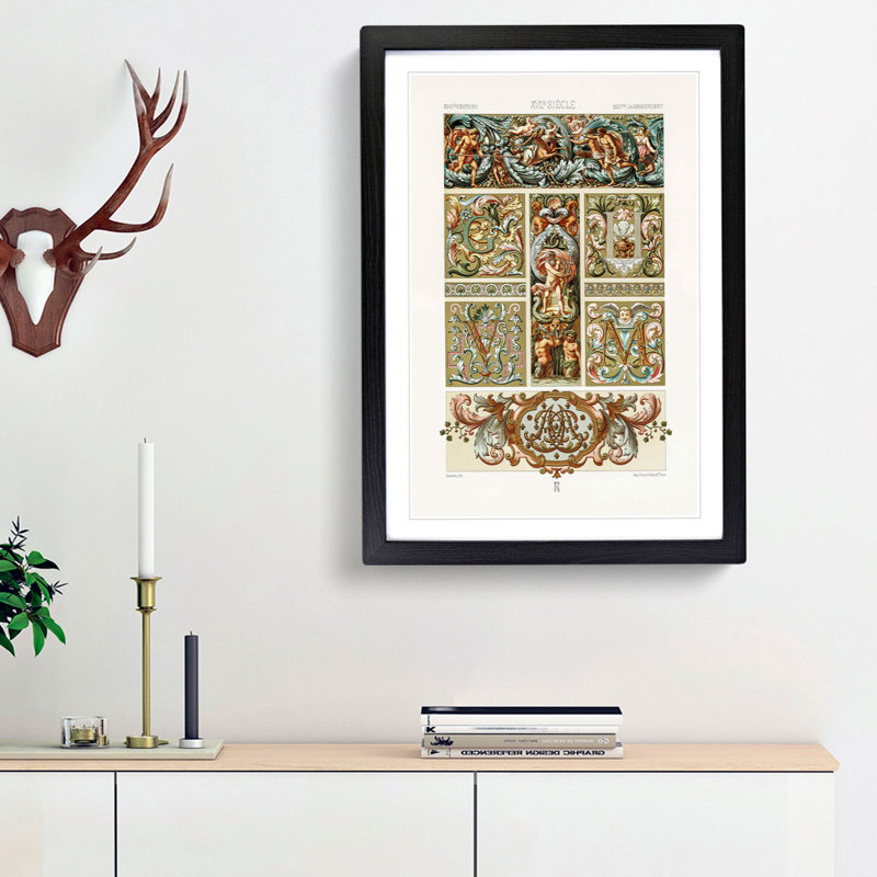 17th Century Pattern by Albert Racinet - Picture Frame Painting Print, 65cm H x 48cm W x 2cm D, Black Framed