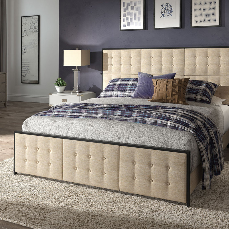 Upholstered Metal Bed, King