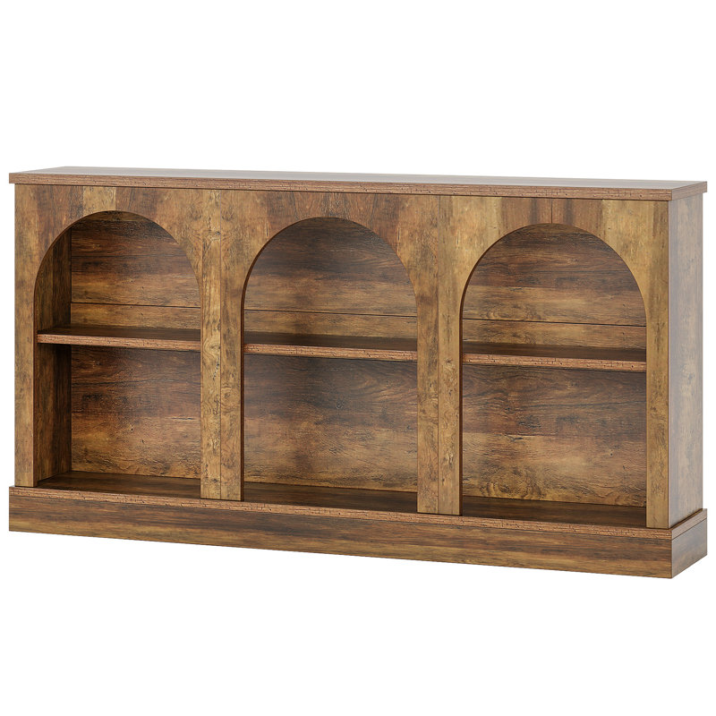 63-Inch Long Farmhouse Wooden Rectangular Entryway Console 3 Tier Storage Sofa Table Behind Couch, Brown