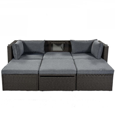 Outdoor Patio Rectangle Daybed With Retractable Canopy,  Wicker Furniture Sectional Seating With Washable Cushions, Backyard, Porch by Latitude Run