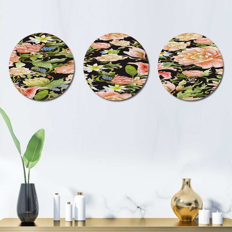 Ensemble de 3 fleurs murales aquarelles