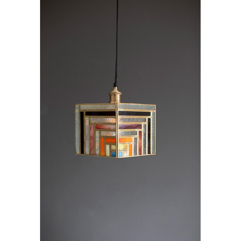  Pendant Lamp Stained Glass Design Layered Geometric Pattern 11"H for Living Room Décor