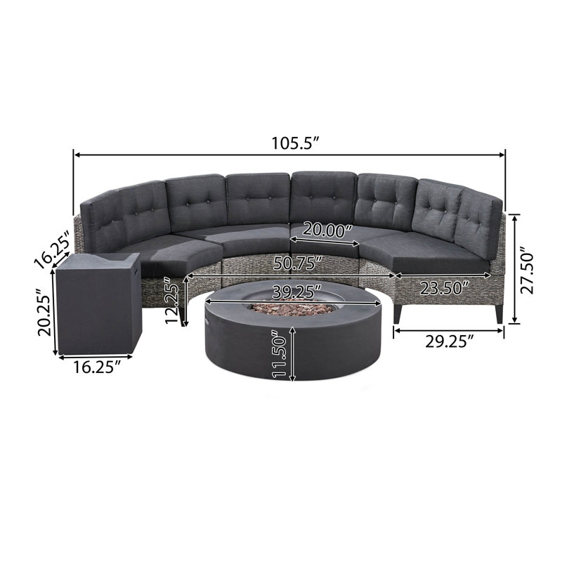 Ensemble de conversation modulaire avec coussins 3 pièces Ancil, Gris foncé