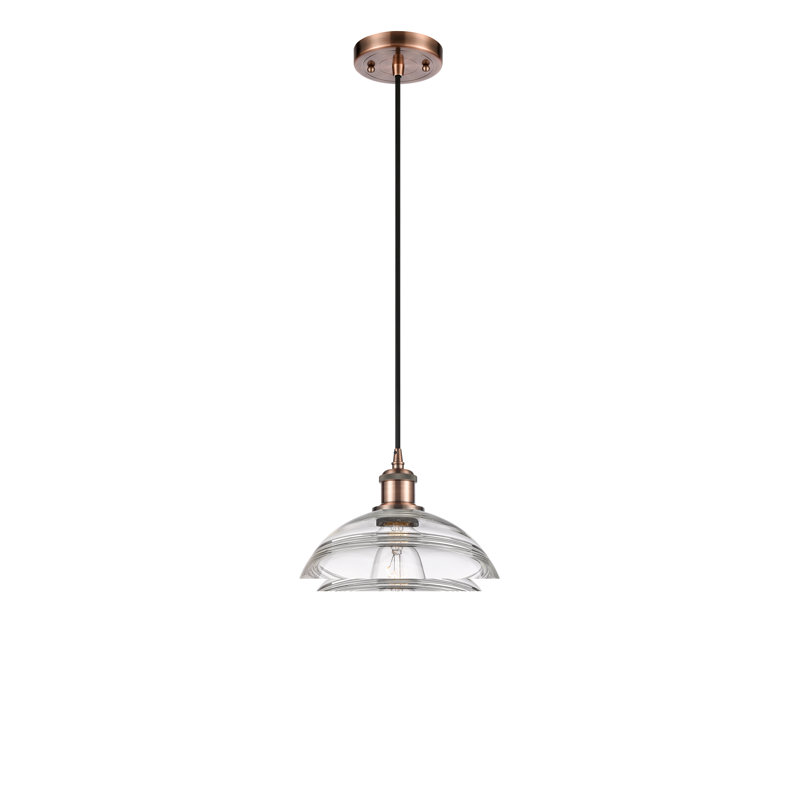 Luminaire suspendu à 1 lumière Ballston Bienes-516-G556, H 11,63 po x l 10 po x P 10 po, Transparent, Cuivre antique