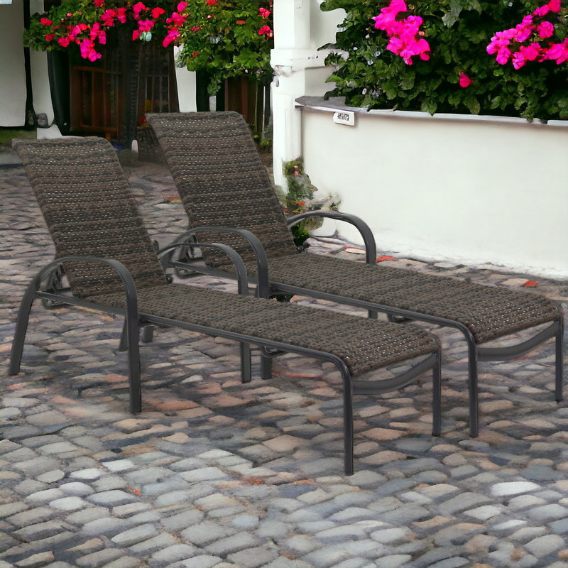 Guthki Outdoor Rust-Resistant Metal Chaise Lounge, Brown/Dark Gray