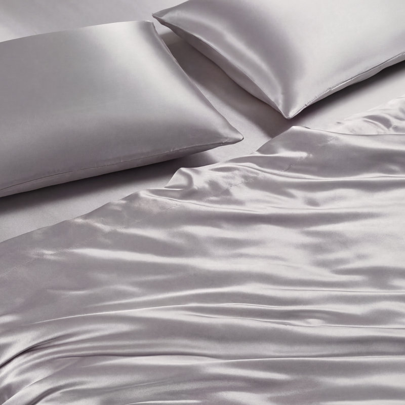 Juicy Couture Premium Silky Satin Sheet Sets, Twin Sheet Set with 1 Pillowcase, Silver Wisteria