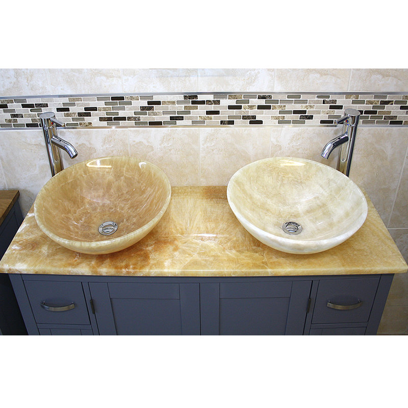 Eros 1230mm Double Bathroom Vanity with Vessel Stone Basin, Golden Onyx