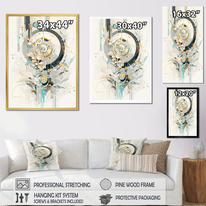 «Turquoise and Gold Mosaic Echoes III», reproduction sur toile, H 32 po x l 24 po x P 1 po, Toile tendue