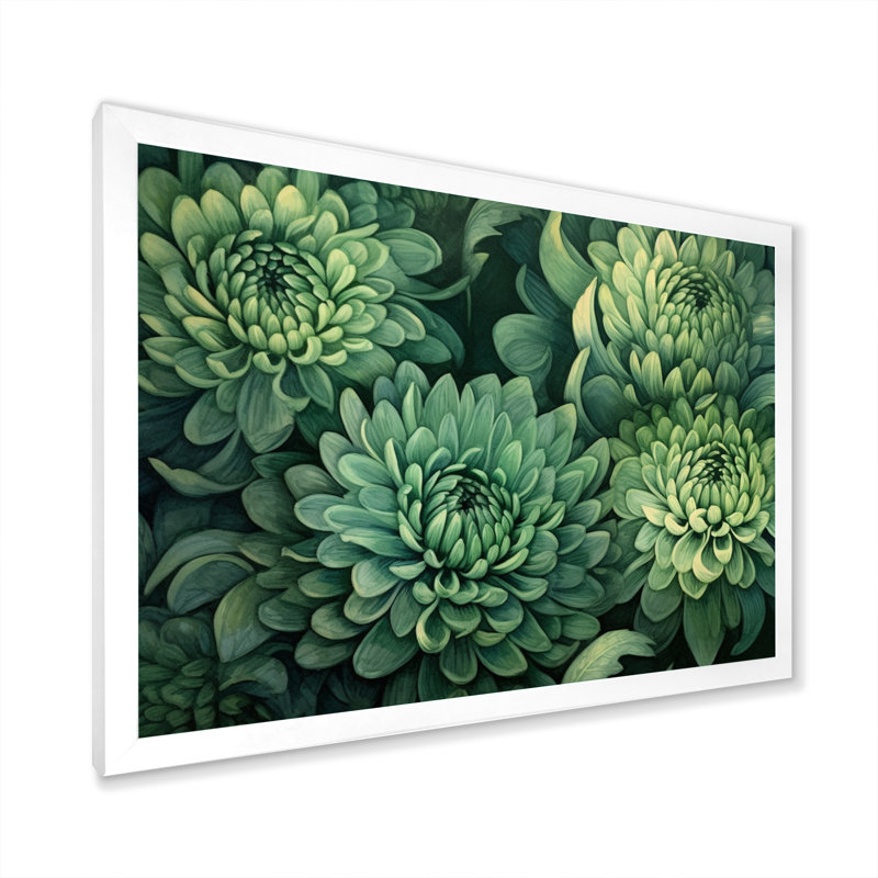 «Green Mums In Bloom» sur toile, H 34 po x l 44 po x P 1,5 po, Cadre simple blanc