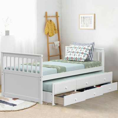 Lit de jour simple en bois massif 3 tiroirs Lit matelot simple avec lit gigogne