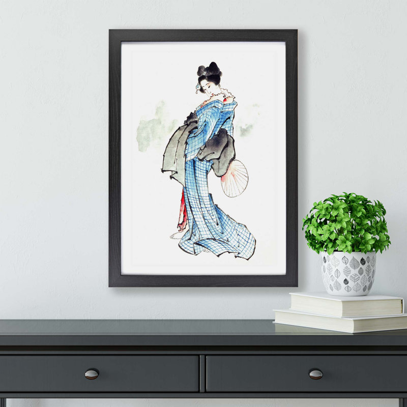 Beautiful Geisha - Framed Print, 24cm H x 33cm W x 2cm D, Black