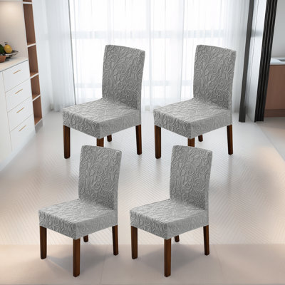 Soft Jacquard Chair Covers Set With Built-In Back Pocket/Storage Bag - Set Of 4 Removable Washable Slipcovers For Parson Chairs