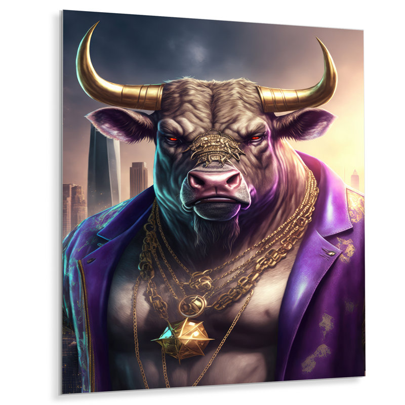 Décoration murale en métal Bull Gangster In NYC I - Animaux, H 40 po x l 30 po x P 1 po
