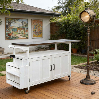 Foldable Outdoor Kitchen Island Patio Mobile Kitchen Cart Portable Outdoor Cooking Island with Lockable Wheels