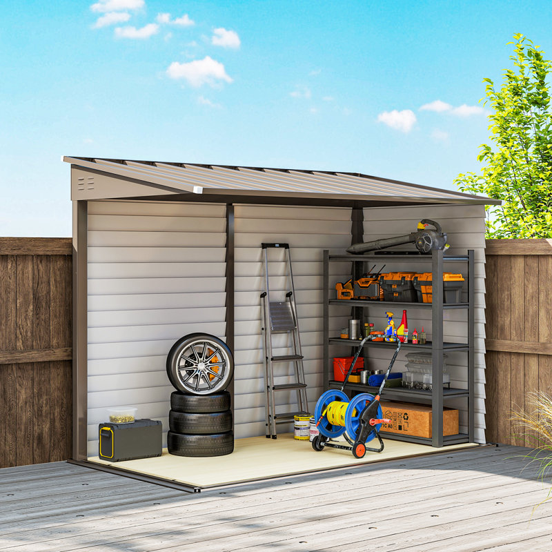 8 ft. W x 4 ft. D Galvanised Steel Pent Storage Shed, Brown