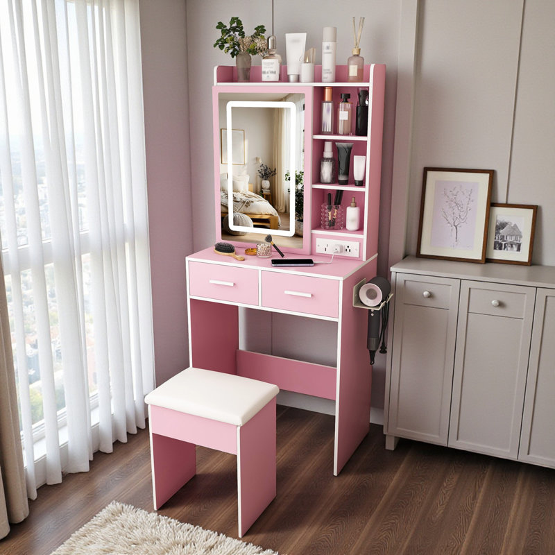 Petit meuble-lavabo avec miroir Abra, Rose