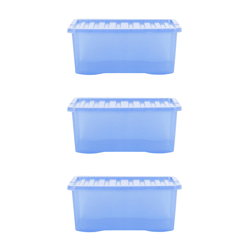 Wham Crystal 45L Plastic Storage Box Pack of 3 Tint Sparkle Blue