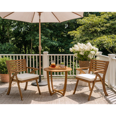 2 - Person Acacia Wood Patio Dining Set with Round Table , Cushions Included