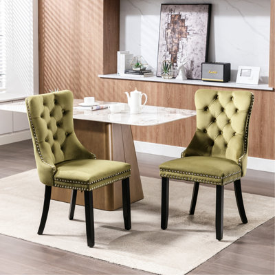 Solid Wood Leg Dining Chair With Velvet, 2, Olive, Sw2001ol - Comfortable & Stylish Trim Contemporary Velvet Upholstery, 2, Strong Back Support Elegant Design