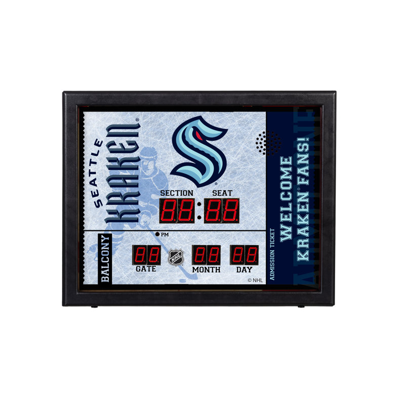 Horloge murale Seattle Kraken, Sport Team Seattle Kraken, Blanc / noir / bleu