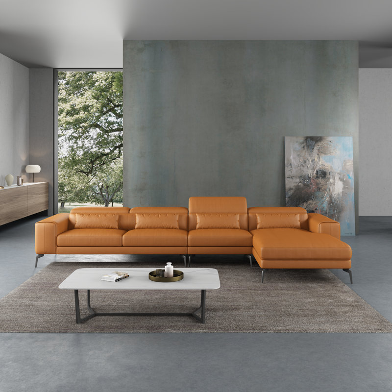 Cavour Sectional, Right Hand Facing, Cognac Genuine Leather