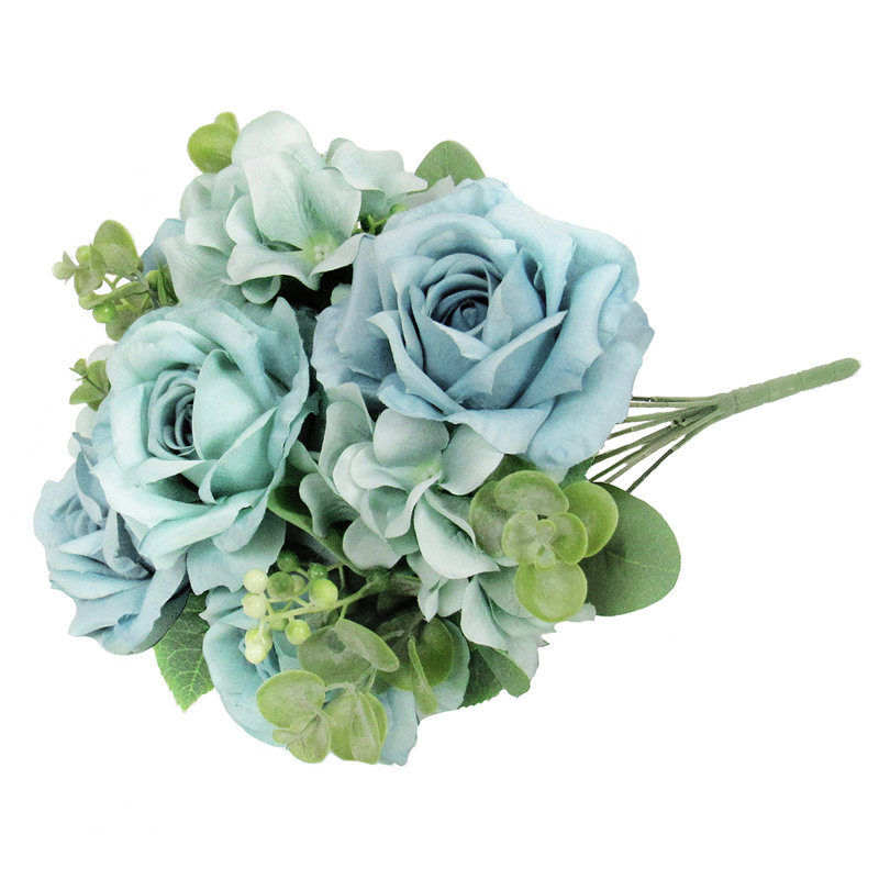 Bouquet de tiges de fleurs d'hortensia artificielles mélangées, Turquoise clair