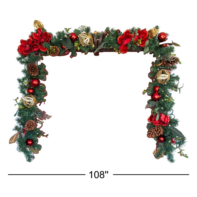 9 ft. Artificial Christmas Garland with Lights - Red Magnolia