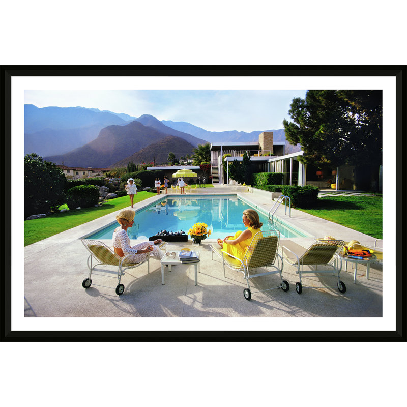Poolside Glamour Print by Slim Aarons, 17" H x 25" W, Black, Picture Framed Paper