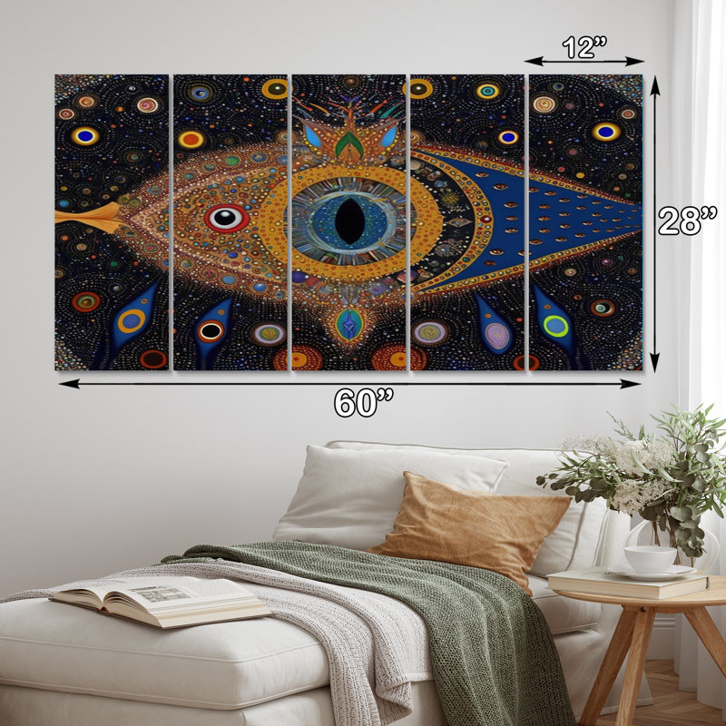 Sacred Vision Eye of Consciousness IV - Art mural moderne sur toile - 5 panneaux égaux