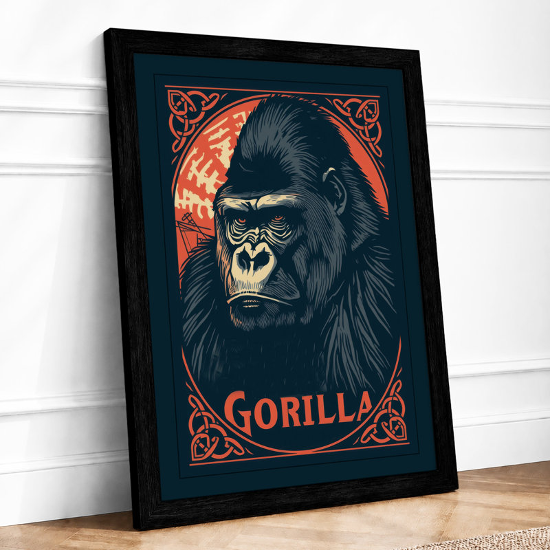 Gorilla Rising Retro - Framed Print, Black, A4 - 29.7 x 21.0 cm