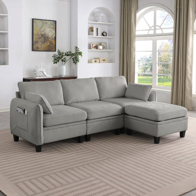 Canapé modulaire 85 po en chenille modulaire en L avec repose-pieds de rangement en L 85 po