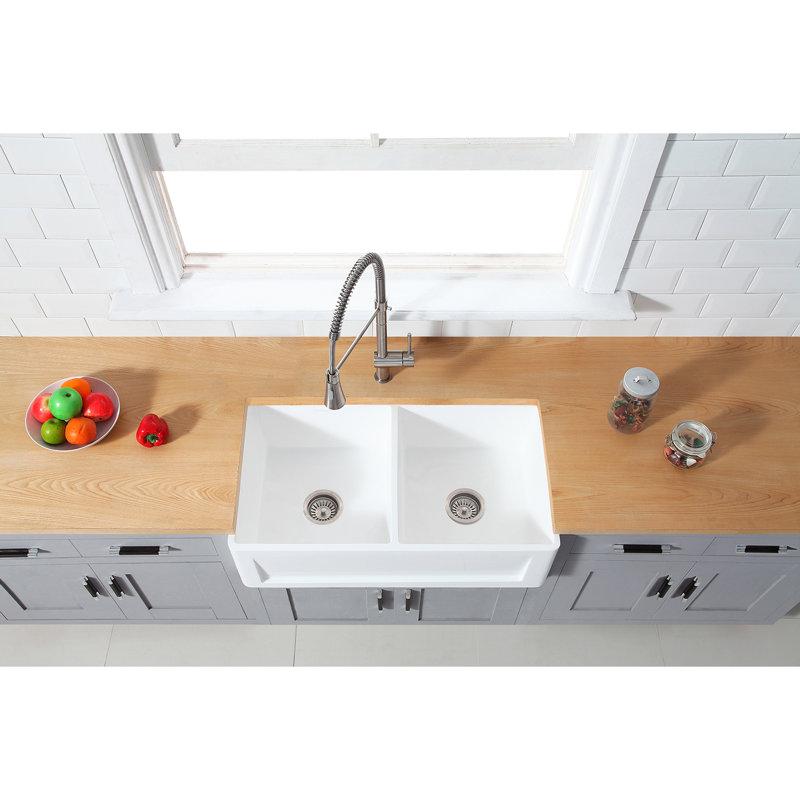 Évier de cuisine à double cuve campagne/à tablier 33 po x 18 po Arcticstone
