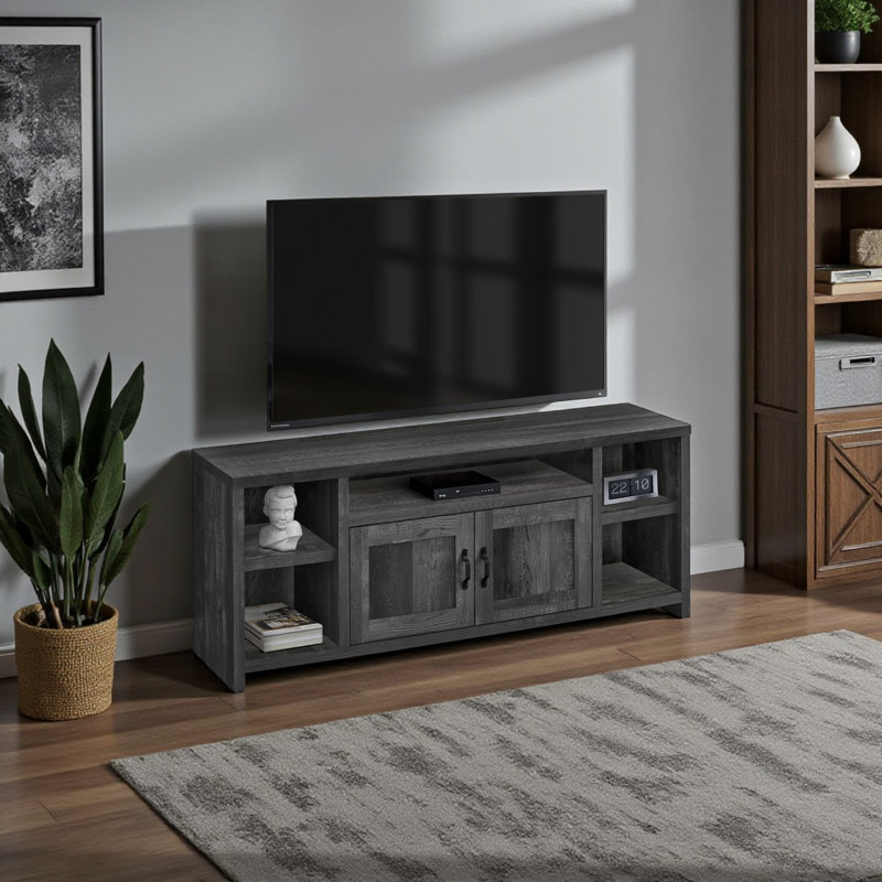 TV Stand,60 Inch, Media Entertainment Center, Storage Cabinet, Living Room, Bedroom, Laminate, Transitional, Black