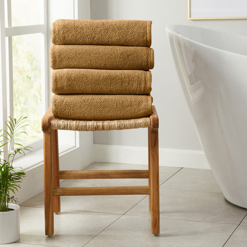 Drap de bain 100% coton texturé, Moka, Serviette de bain - paquet de 4