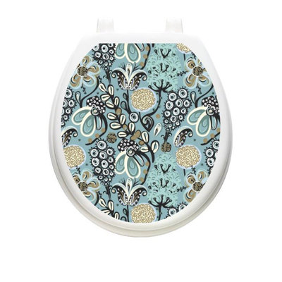 Abstract Bold Floral Toilet Seat Decal – Toilet Tattoos Static Cling Vinyl Lid Cover Fits Round & Elongated Seats