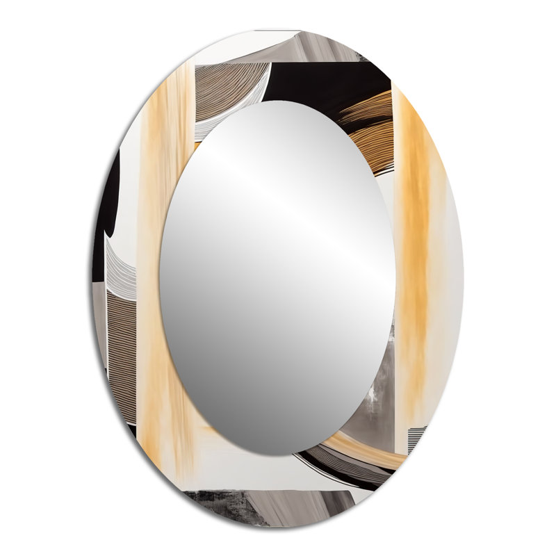 Glam Art Deco Abstract III - Modern Oval Wall Mirror, 40" x 30"