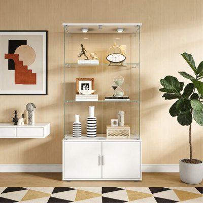 Double-Door Four-Layer Cabinet-Style Storage Cabinet,Display Cabinet,Wine Cabinet,File Cabinet,With Remote-Controlled PAIPAI Lights,Adjustable Feet, Can Be Placed In The Living Room