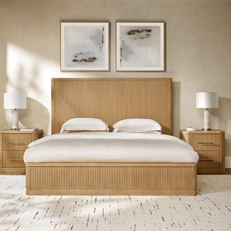 Graciana 60"H Modern Solid Wood Fluted Bed, Natural, Queen