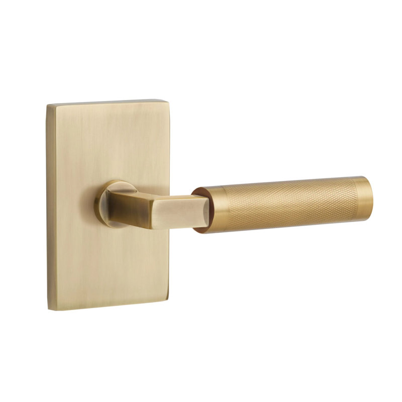 Mortaise intérieure Emtek Select Passage avec rosette rectangulaire moderne et L-Sq. Tige, levier moleté, Gauche, Nickel poli