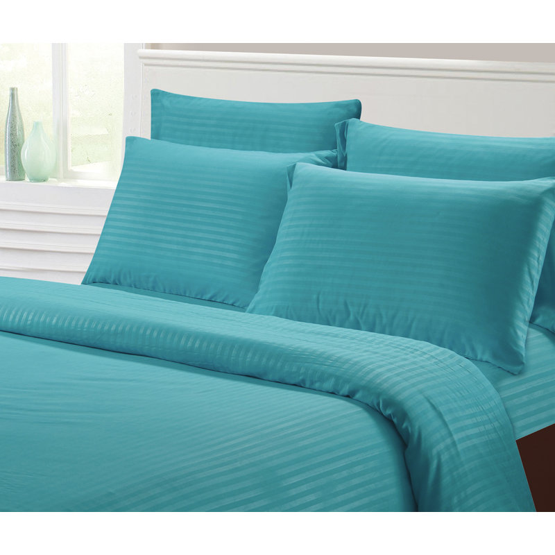 Sateen Striped Sheet Set, Aqua, Twin Sheet Set + 2 Pillow Cases Included