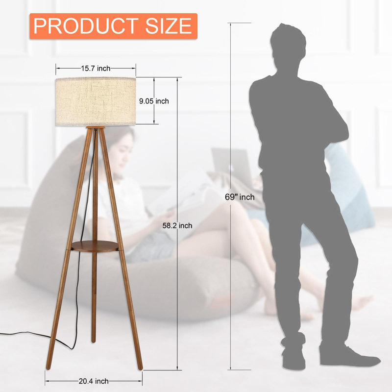 Lampe trépied avec étagères Safford Boho