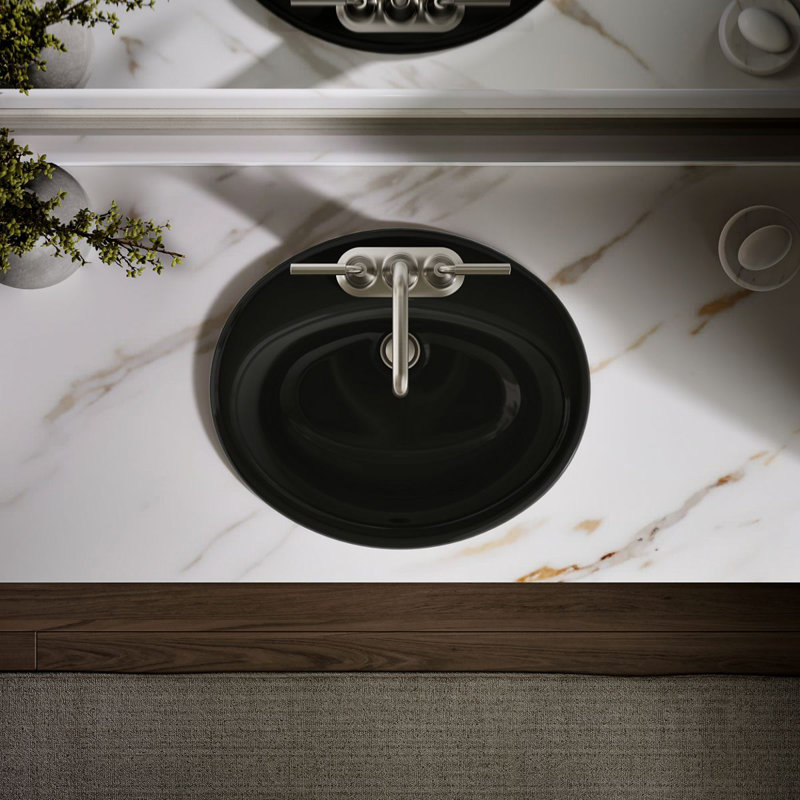 Farmington Metal Oval Drop-In Bathroom Sink with Overflow, Black, 4" Center